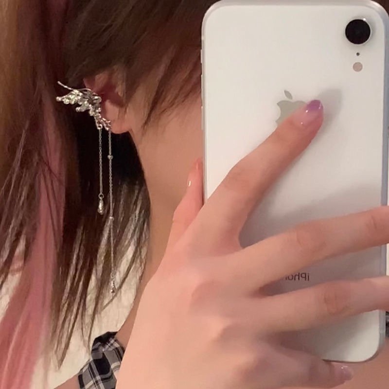 Angel Wings Ear Clip Fine Jewelry Female INS Immortal Elf Butterfly Tassel Earrings