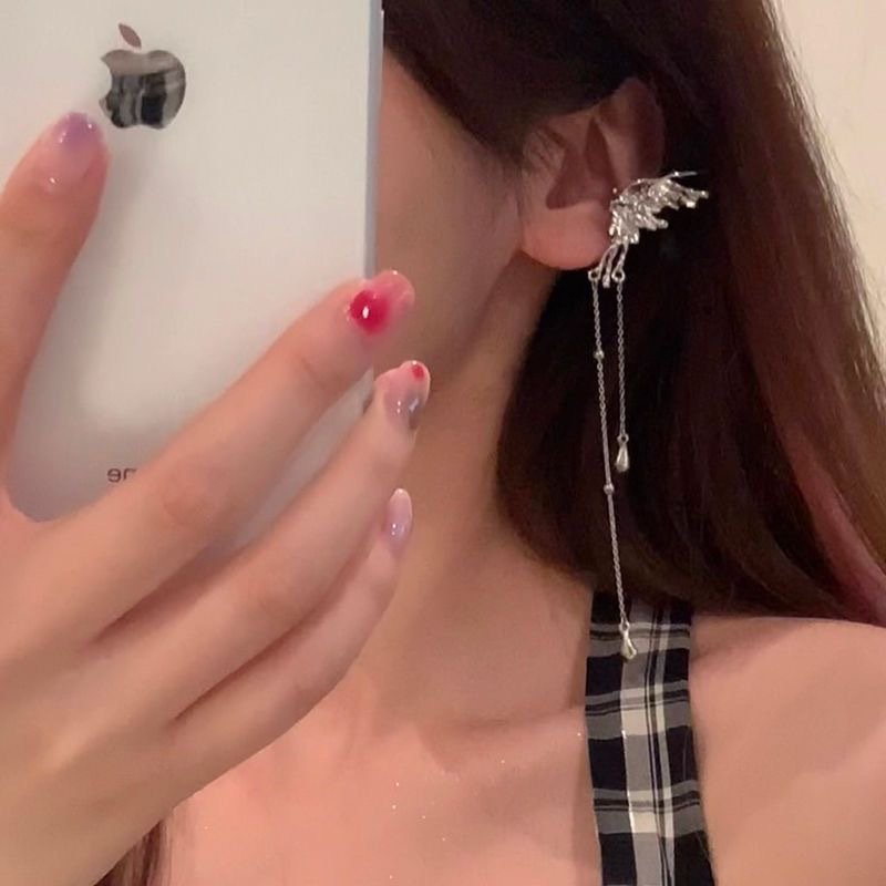 Angel Wings Ear Clip Fine Jewelry Female INS Immortal Elf Butterfly Tassel Earrings