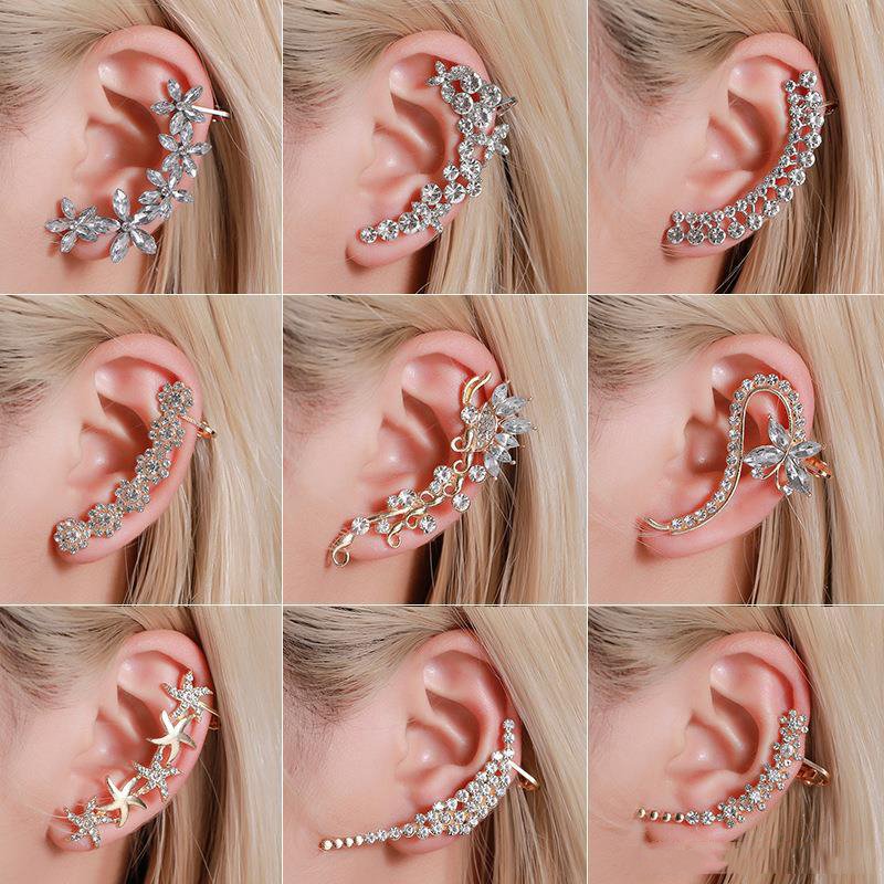 New Trendy Aretes Orecchie Ohrring Full Zircon Ear Cuff Wrap Butterfly Flowers Crystal Ear Clip On Earrings for Women Jewelry