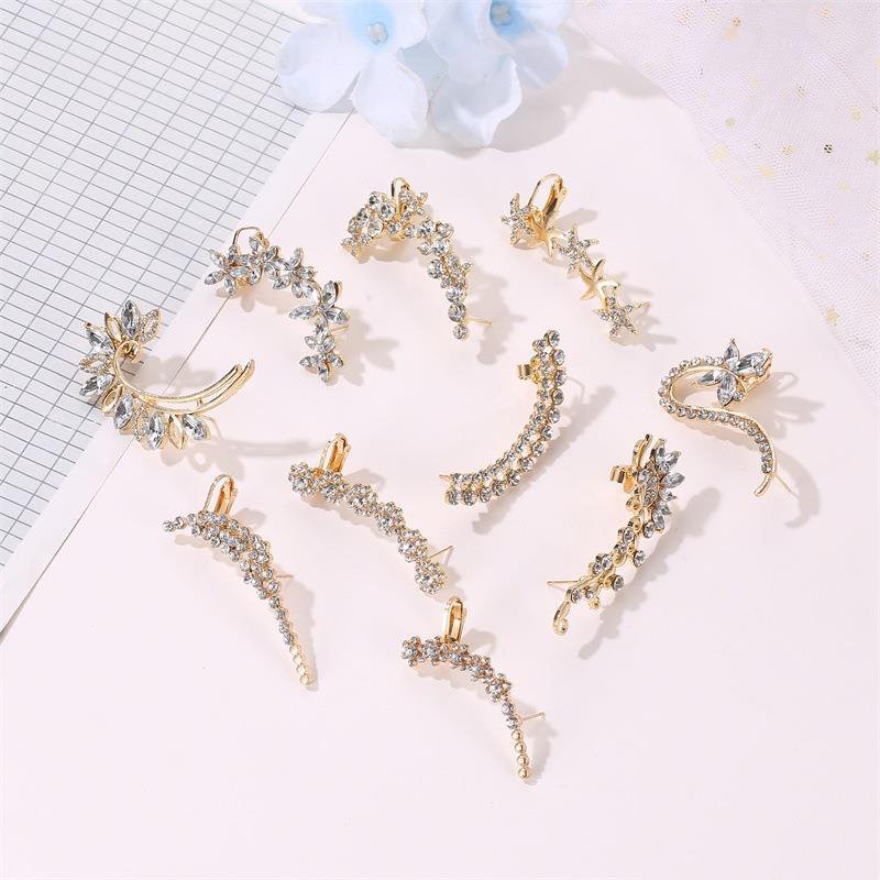 New Trendy Aretes Orecchie Ohrring Full Zircon Ear Cuff Wrap Butterfly Flowers Crystal Ear Clip On Earrings for Women Jewelry