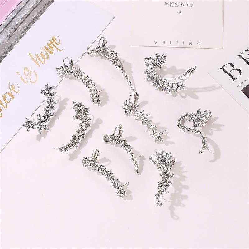 New Trendy Aretes Orecchie Ohrring Full Zircon Ear Cuff Wrap Butterfly Flowers Crystal Ear Clip On Earrings for Women Jewelry