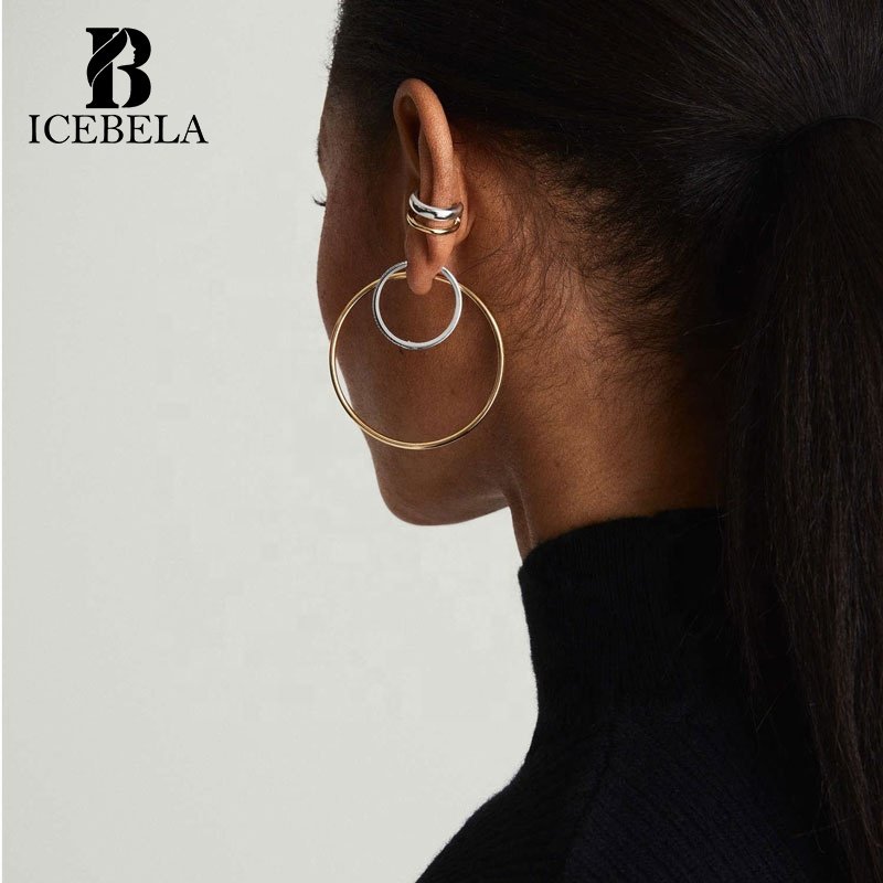 Light Luxury Fine Jewelry Wholesale S925 Sterling Silver Minimalist Double Chunky Smooth Ear Cuff Earrings For Women