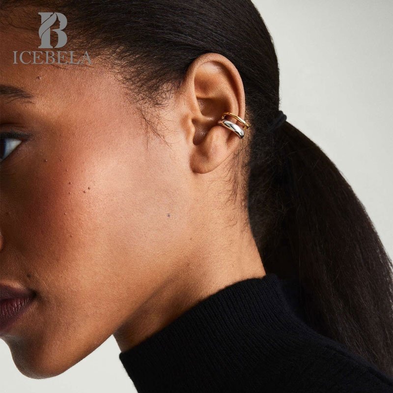 Light Luxury Fine Jewelry Wholesale S925 Sterling Silver Minimalist Double Chunky Smooth Ear Cuff Earrings For Women