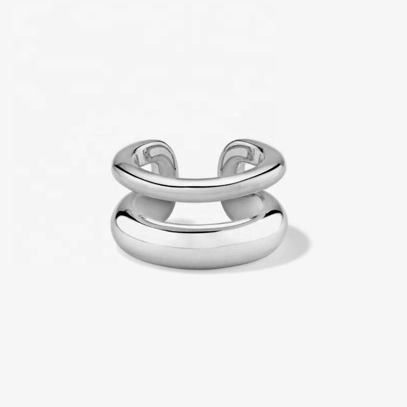 Light Luxury Fine Jewelry Wholesale S925 Sterling Silver Minimalist Double Chunky Smooth Ear Cuff Earrings For Women