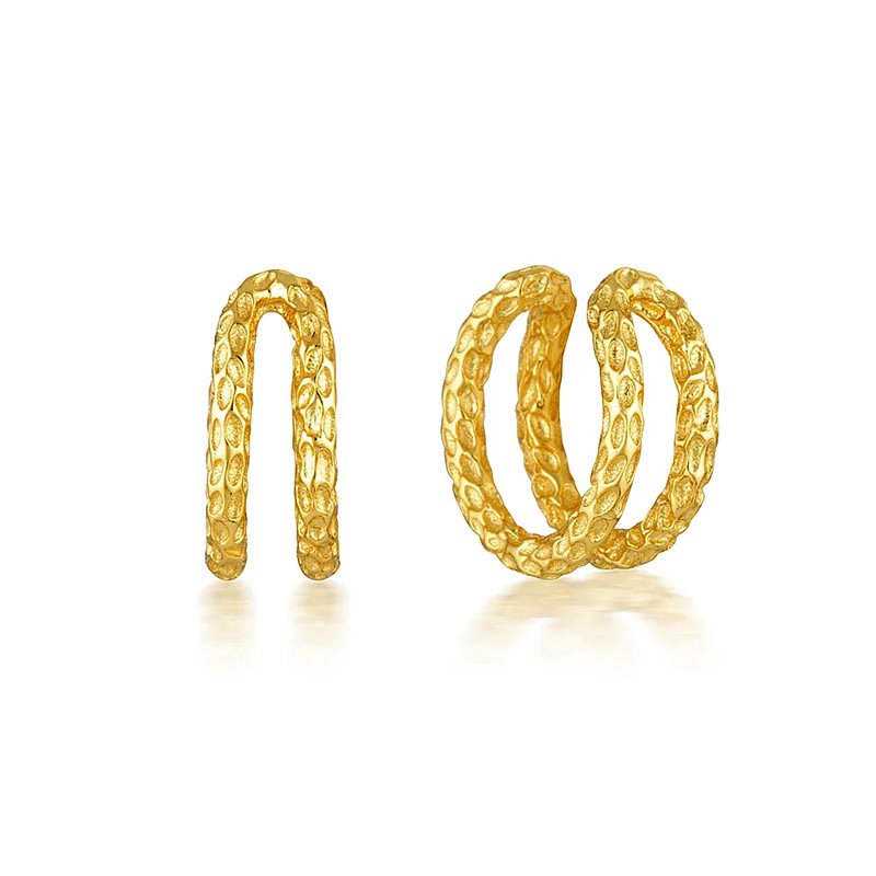 Convex Texture 18k Gold Plated Fine Cuff Earrings Vintage Luxury Jewelry