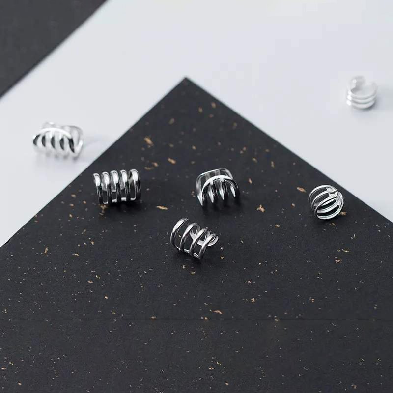 WME7273 Delicate Fine Ear Wraps Minimalist Ear Clips Non Pierced Helix Earrings S925 Sterling Silver Clip On Ear Cuffs