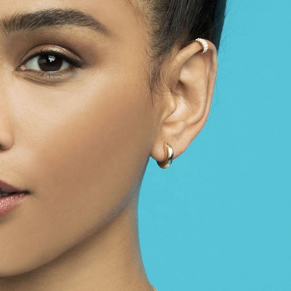 Bohemian Jewelry 925 Silver Smooth Plain Small Huggie Earring Gold Plated