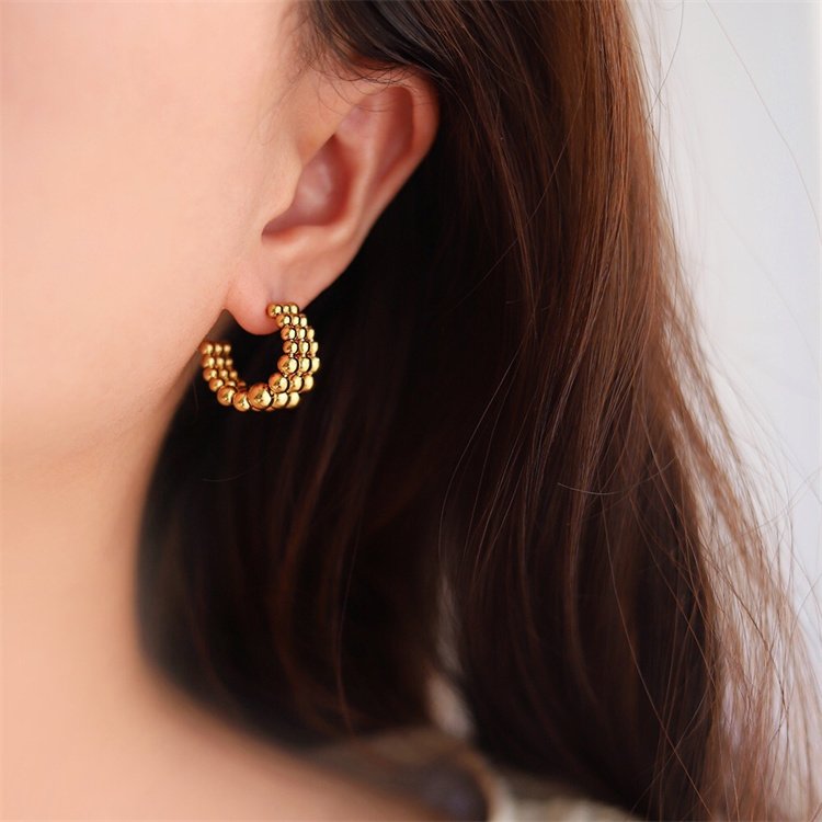 Fashion fine jewelry 18k hoop earring stainless steel cuff beads earring