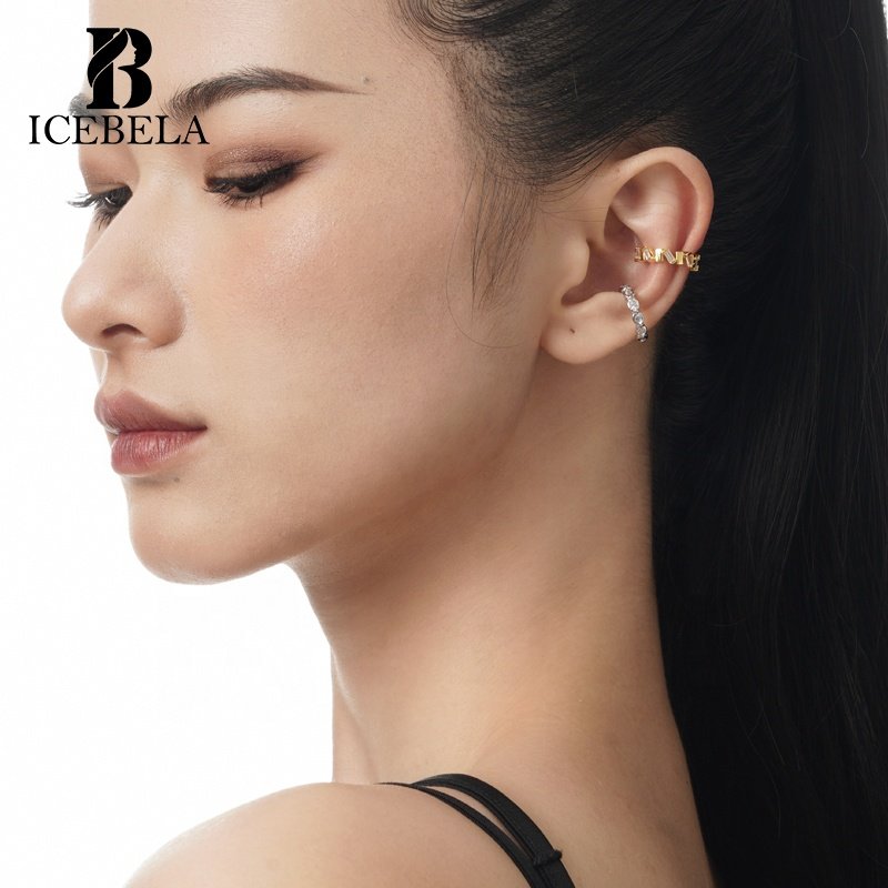 ICEBELA Elegant Fashion Fine Jewelry 925 Sterling Silver Romantic Band With Zircon Cz 18K Gold Plated Cuff Earrings For Ladies