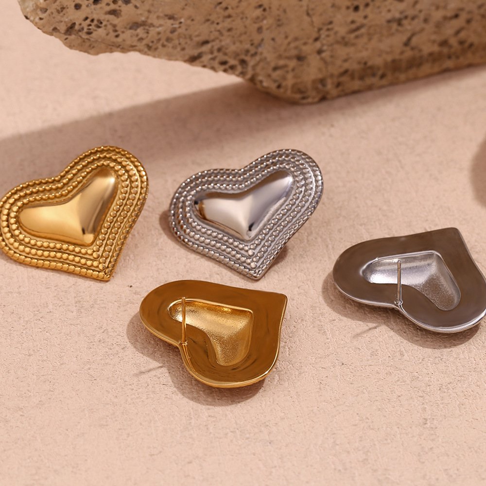 Stainless Steel 18k Gold Plated Cast three layer point smooth peach heart Earrings Women