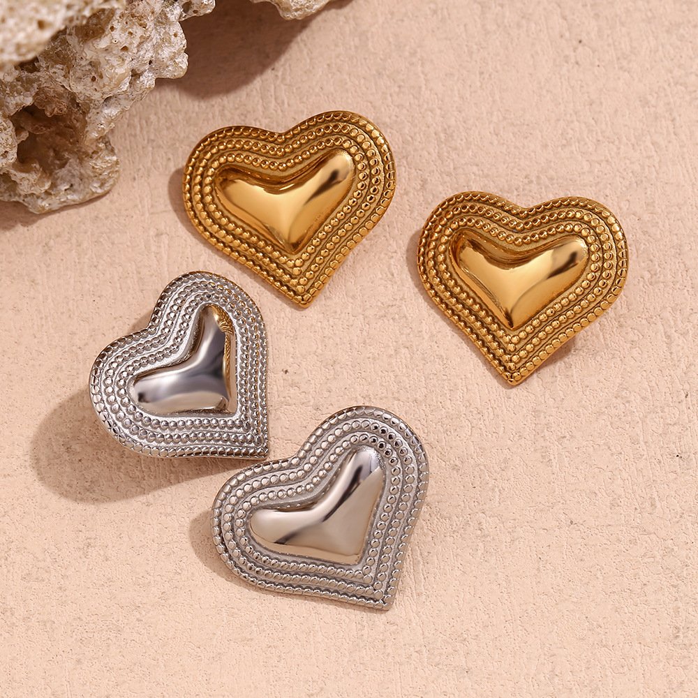 Stainless Steel 18k Gold Plated Cast three layer point smooth peach heart Earrings Women