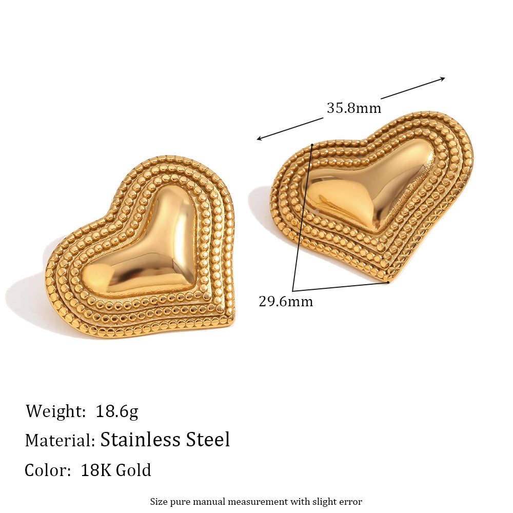 Stainless Steel 18k Gold Plated Cast three layer point smooth peach heart Earrings Women