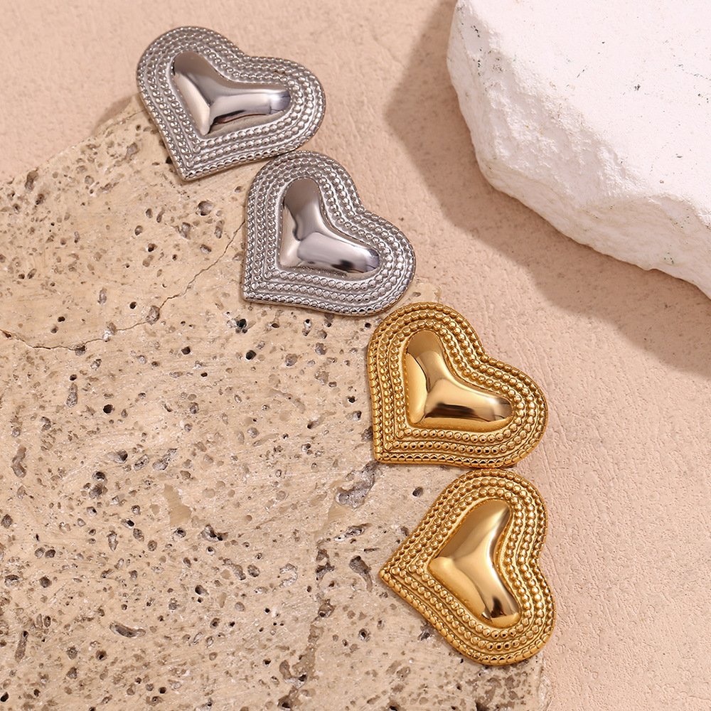 Stainless Steel 18k Gold Plated Cast three layer point smooth peach heart Earrings Women