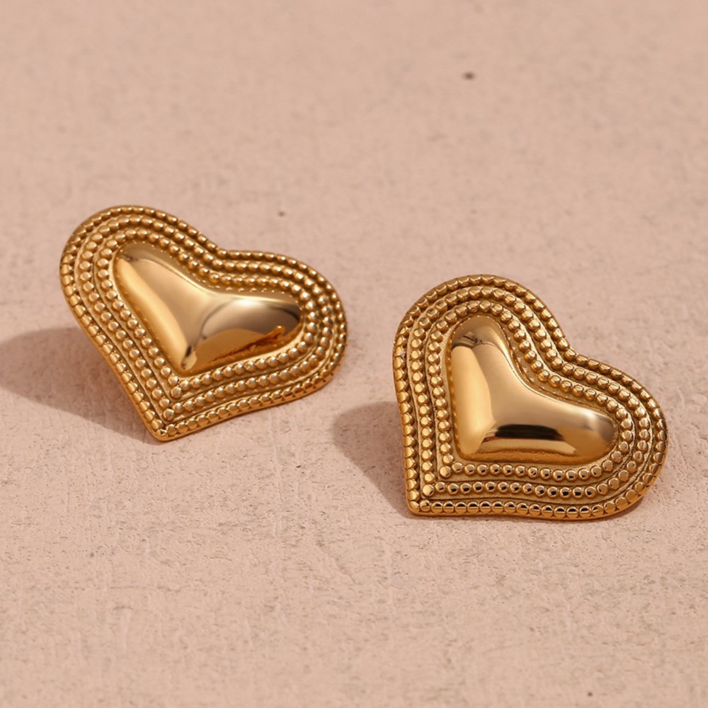 Stainless Steel 18k Gold Plated Cast three layer point smooth peach heart Earrings Women