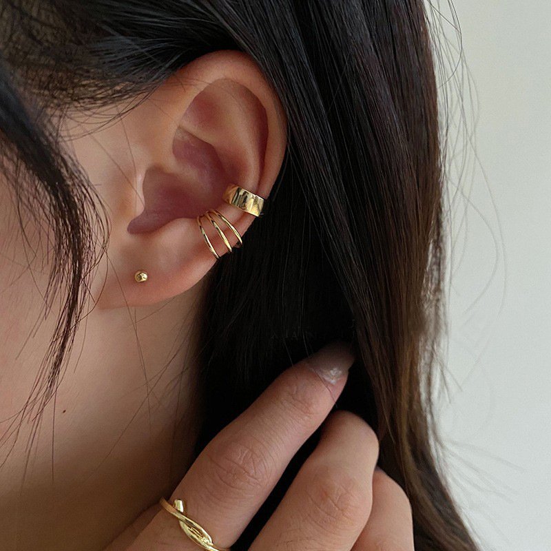 Simple Fashion 925 sliver Gold Plated Double Ear Clip Cuff Earrings Trendy Wedding Gift Piercings Wholesale