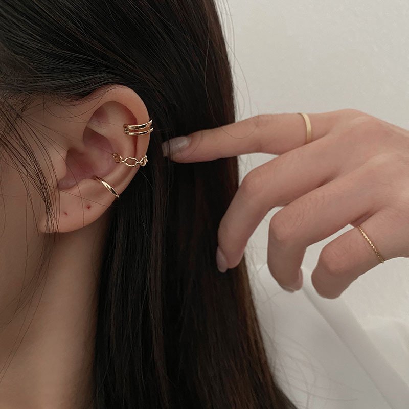 Simple Fashion 925 sliver Gold Plated Double Ear Clip Cuff Earrings Trendy Wedding Gift Piercings Wholesale