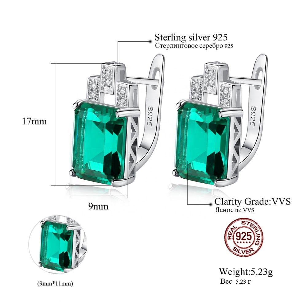 CZCITY Elegant Square Shape Emerald Stone Cuff Earrings 925 Sterling Silver Anniversary Huggie Hoop Jewelry