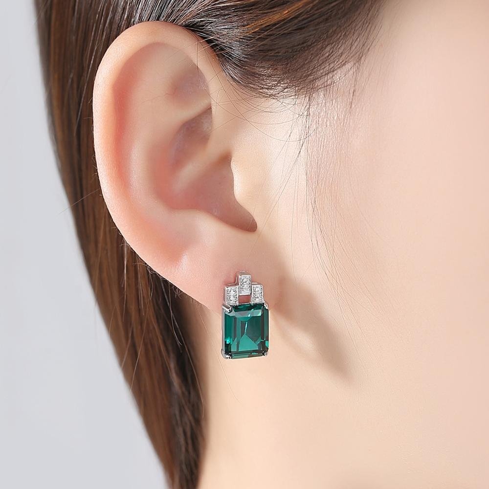 CZCITY Elegant Square Shape Emerald Stone Cuff Earrings 925 Sterling Silver Anniversary Huggie Hoop Jewelry