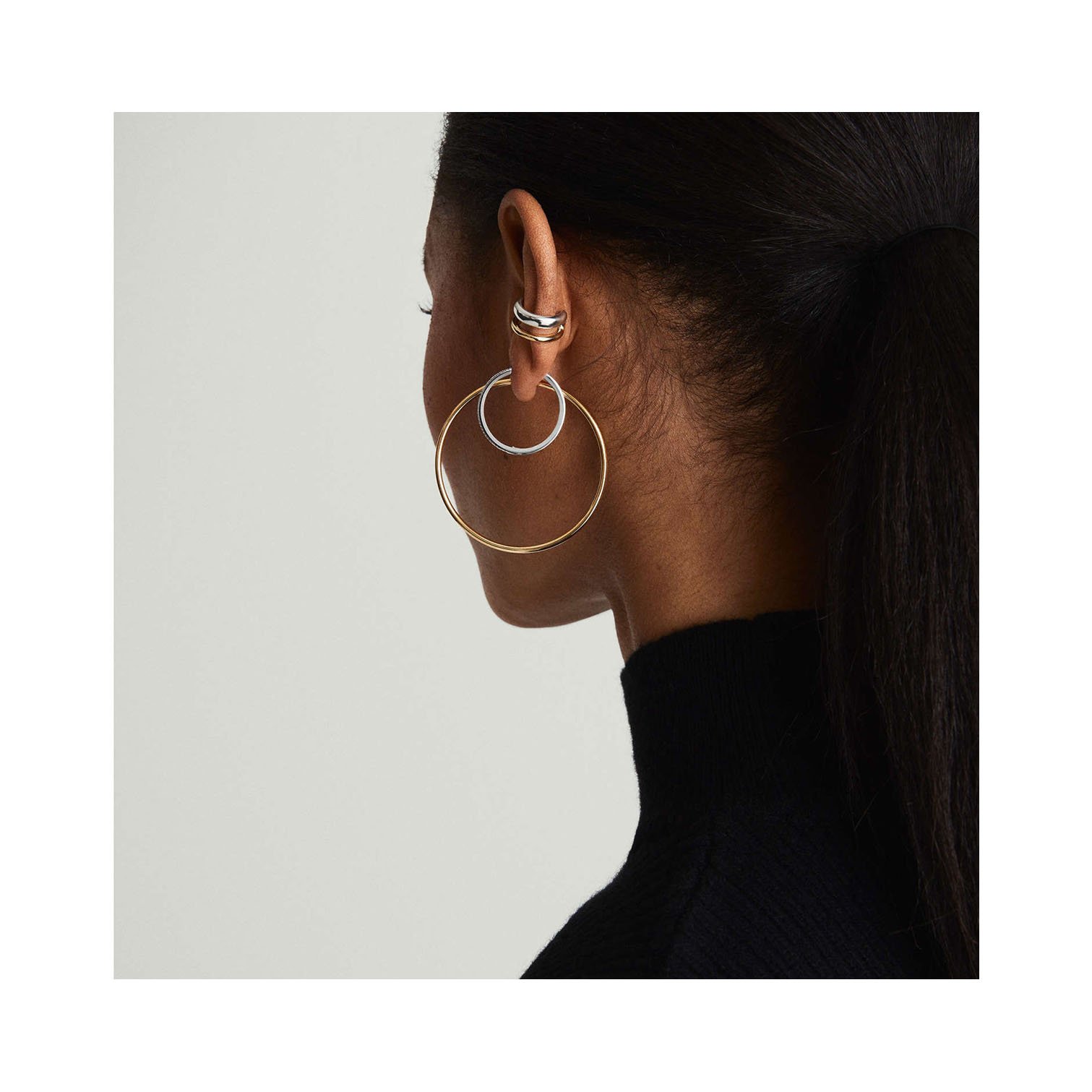 ERESI Fashion 18k Gold Silver Ear Clip Stainless Steel Non Pierced Cuff Earrings Hypoallergenic Two Tone Double Layer Ear Cuff