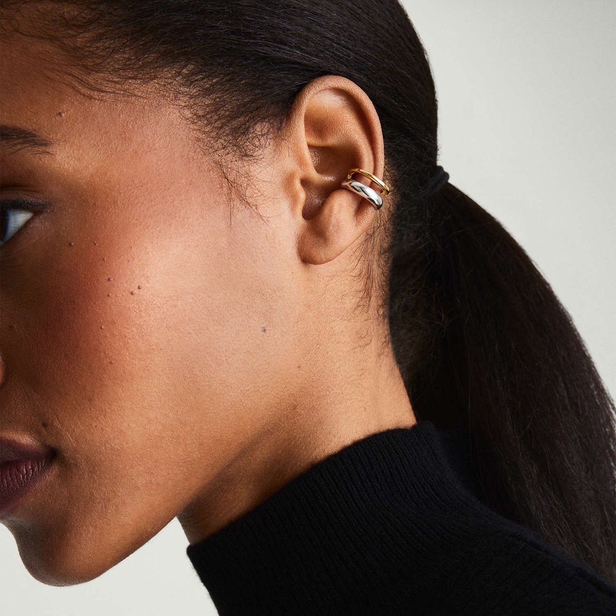 ERESI Fashion 18k Gold Silver Ear Clip Stainless Steel Non Pierced Cuff Earrings Hypoallergenic Two Tone Double Layer Ear Cuff