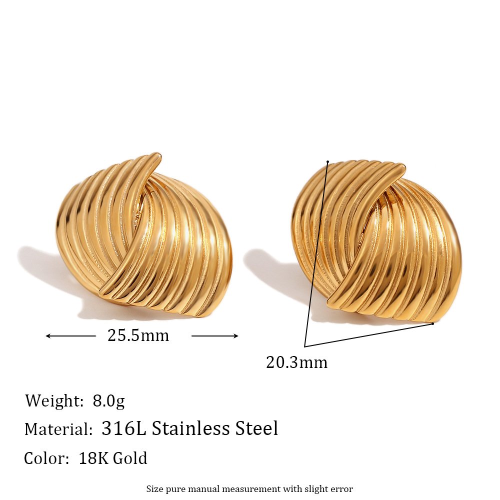 Waterproof Geometric Stainless Steel 18K Gold PVD Plated Jewelry Engraved Cross Fan-shaped Metal Stud Earrings Women