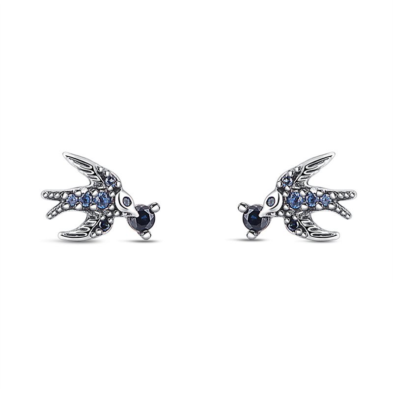 New 925 Sterling Silver Red Heart Blue Swallow Roses Leaves Pearl Pendant Charms Stud Earrings Women Fine Jewelry Birthday Gift
