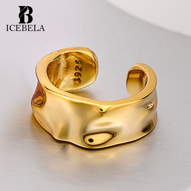 Fine Jewelry S925 Sterling Silver 18k Gold Plated Women Ear Cuffs For Non-Pierced Irregular Geometric Texture Earrings For Girls