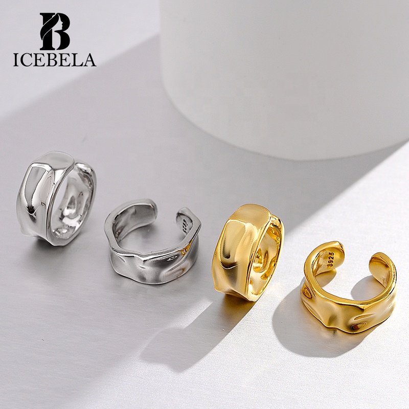 Fine Jewelry S925 Sterling Silver 18k Gold Plated Women Ear Cuffs For Non-Pierced Irregular Geometric Texture Earrings For Girls