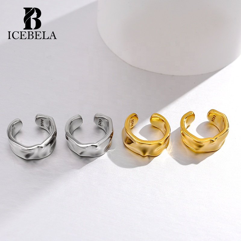 Fine Jewelry S925 Sterling Silver 18k Gold Plated Women Ear Cuffs For Non-Pierced Irregular Geometric Texture Earrings For Girls