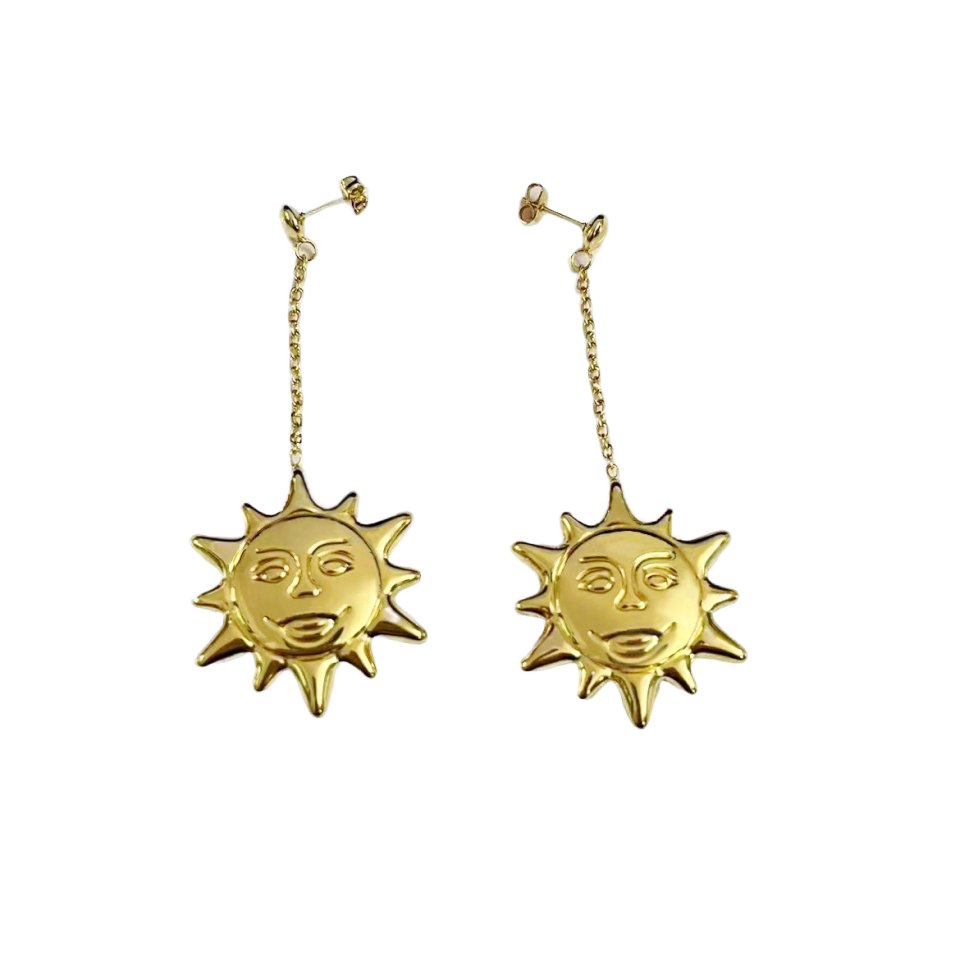 Wholesale 18K Gold Sun Goddess Large Hoop Earrings Trendy Stainless Steel Waterproof Party Gift for Women Europe United States