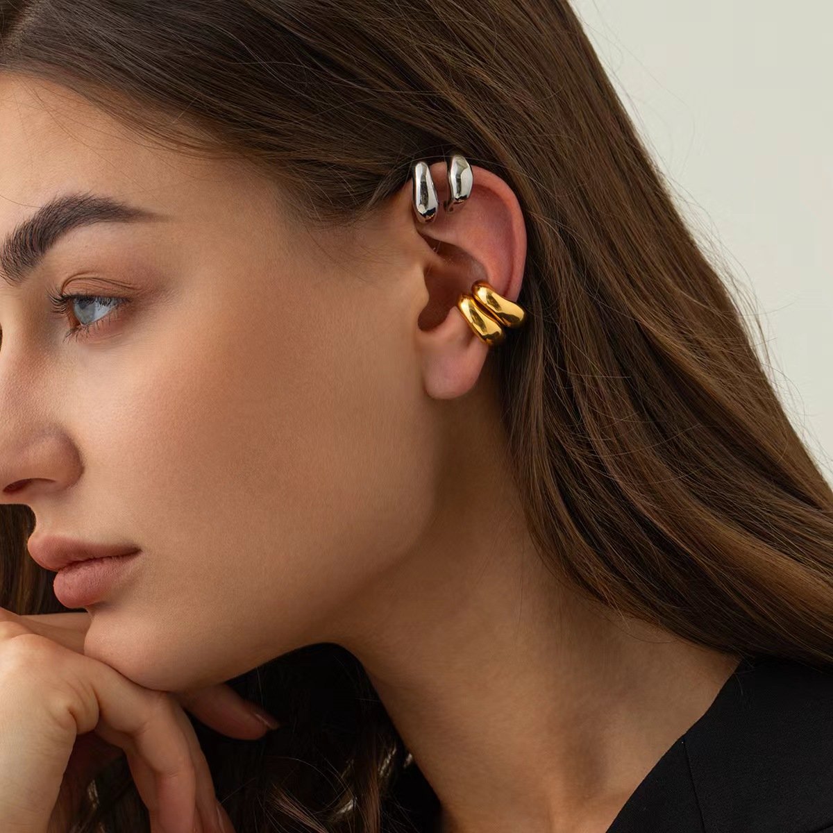 Women Jewelry Gift Minimalist Stainless Steel 18K Ear Clips Earrings Fine Non Pierced Cuff Earrings