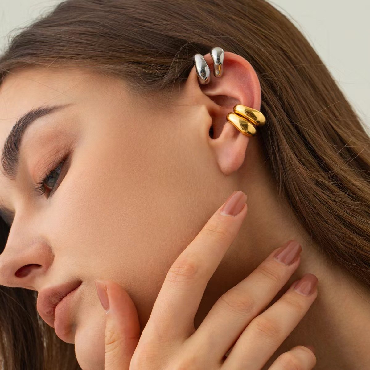 Women Jewelry Gift Minimalist Stainless Steel 18K Ear Clips Earrings Fine Non Pierced Cuff Earrings