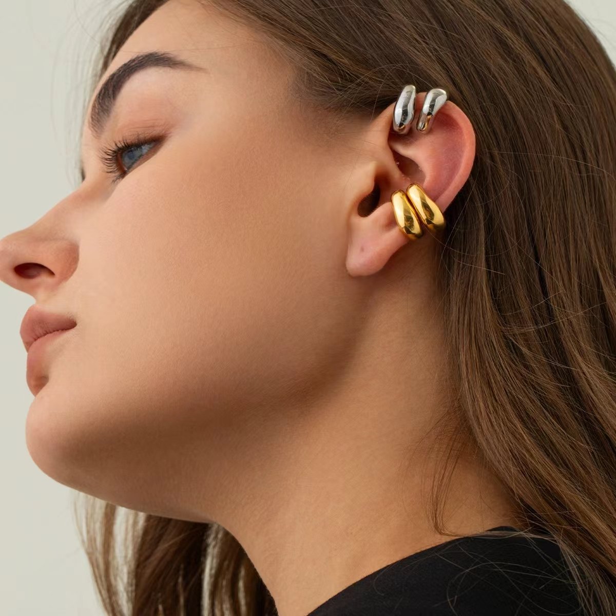 Women Jewelry Gift Minimalist Stainless Steel 18K Ear Clips Earrings Fine Non Pierced Cuff Earrings