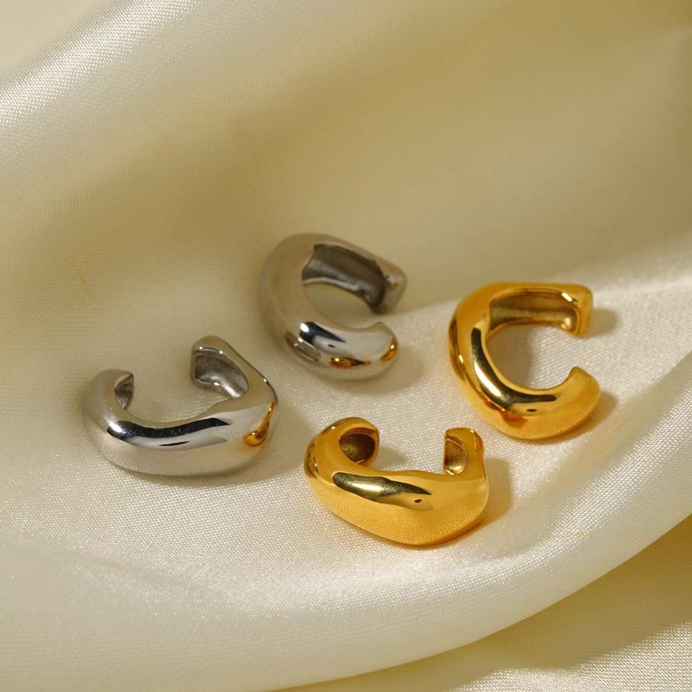 Women Jewelry Gift Minimalist Stainless Steel 18K Ear Clips Earrings Fine Non Pierced Cuff Earrings