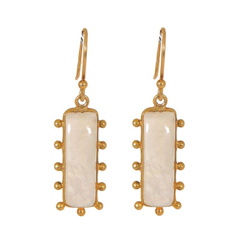 Top Natural White Rainbow Gemstone Earrings Wholesale Indian Jewelry Beautiful Earring 925 Sterling Silver