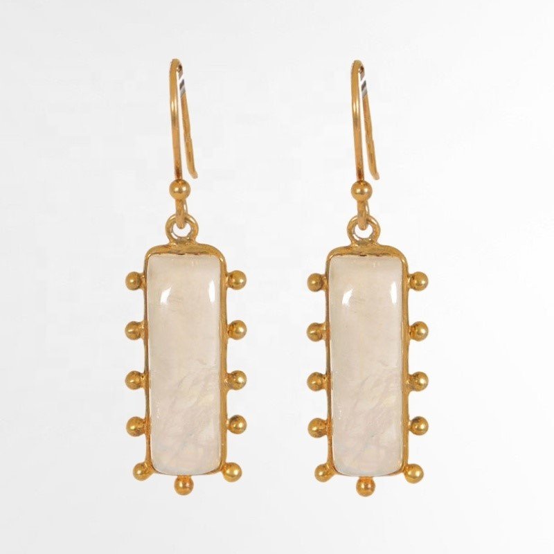 Top Natural White Rainbow Gemstone Earrings Wholesale Indian Jewelry Beautiful Earring 925 Sterling Silver