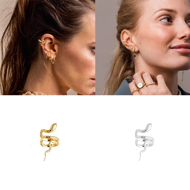 Minimalist Fine Jewelry 925 Sterling Silver Ear cuff 18K Gold Plated Winding Snake Clip On Earrings