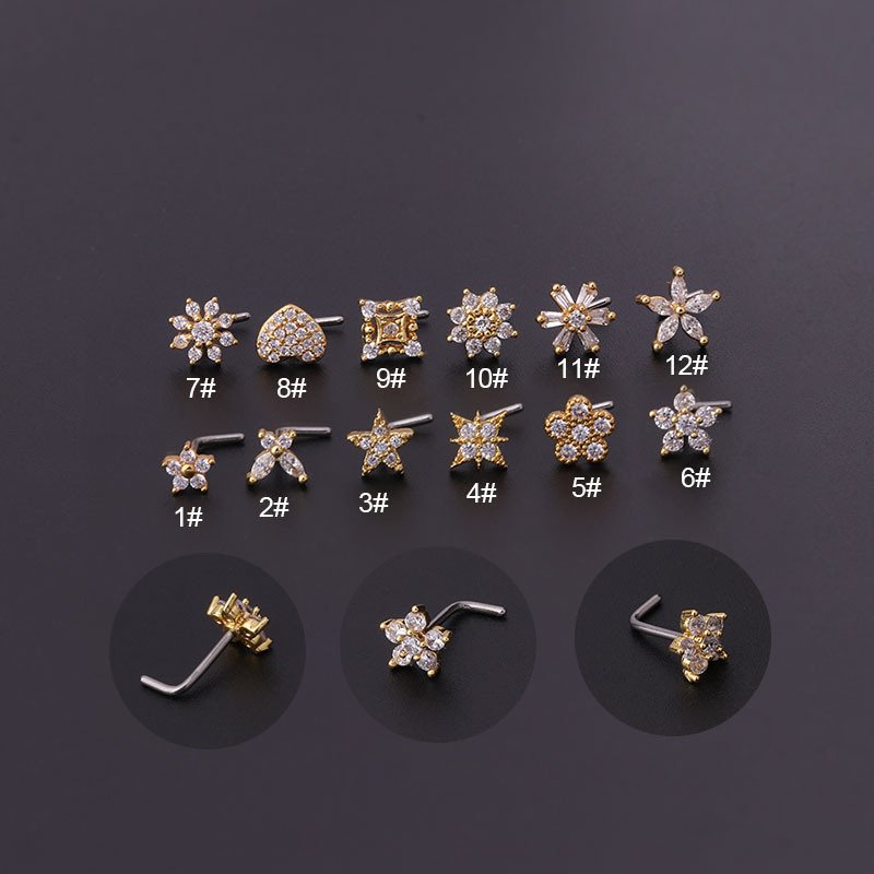 Brass Rhinestone Plum Flower Heart Star Crown Clip on Nose Ear Clip Cuff Piercing Nose Ring for Women Girls Nose Studs