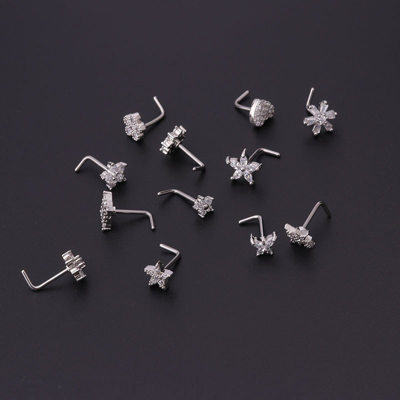 Brass Rhinestone Plum Flower Heart Star Crown Clip on Nose Ear Clip Cuff Piercing Nose Ring for Women Girls Nose Studs