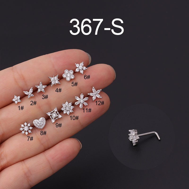 Brass Rhinestone Plum Flower Heart Star Crown Clip on Nose Ear Clip Cuff Piercing Nose Ring for Women Girls Nose Studs