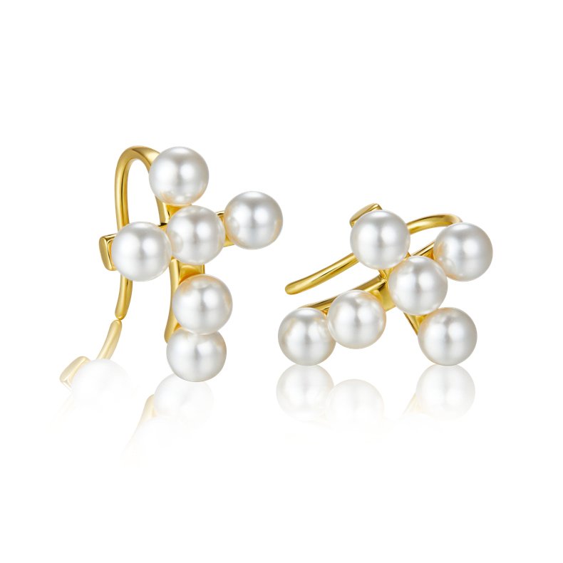 Joacii 925 Sterling Silver 18K Gold Plated Gemstone 5 Natural Shell Pearl Earrings Cross Cuff Earring