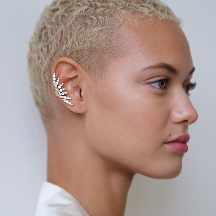 LYBURCHI 925 Sterling Silver 14/18K Gold Plated Vermeil Fine Jewelry CZ Diamond Statement Galaxy Wing Ear Cuff Earrings