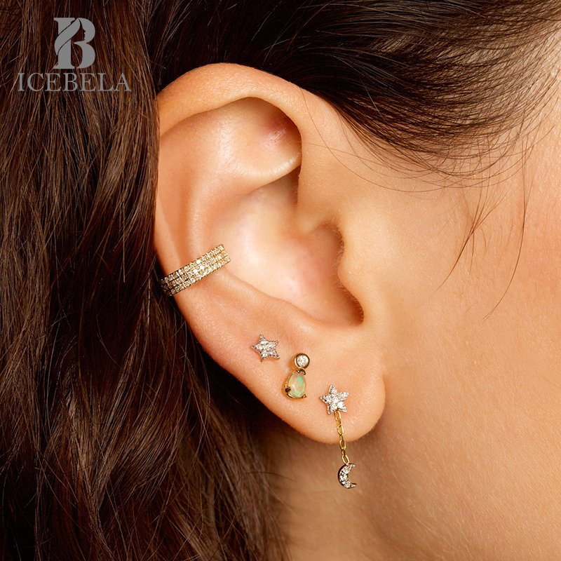 Wholesale Luxury Fashion 925 Sterling Silver Pave Zircon Ear Cuff Designer Trendy Fine Jewelry Earrings For Girls
