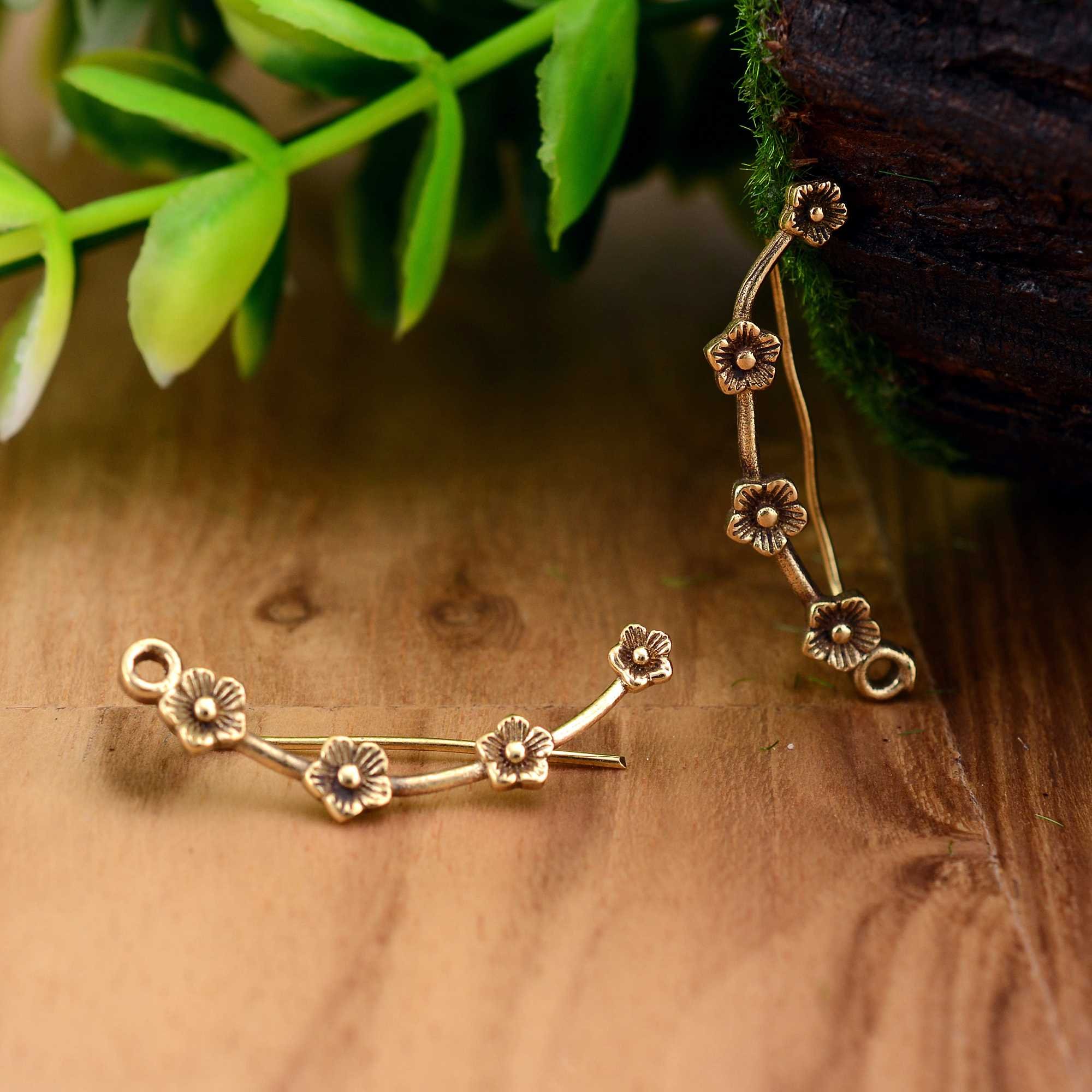 Gold Plated Flower Shape Ear Climber Earring Women Fashion Earring Bohemia Trendy Earring Jewelry