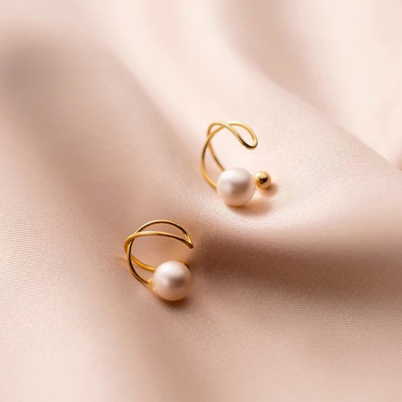 Mylove jewelry 925 sterling silver minimalist 14k gold plated pearl ear cuff earring non piercing