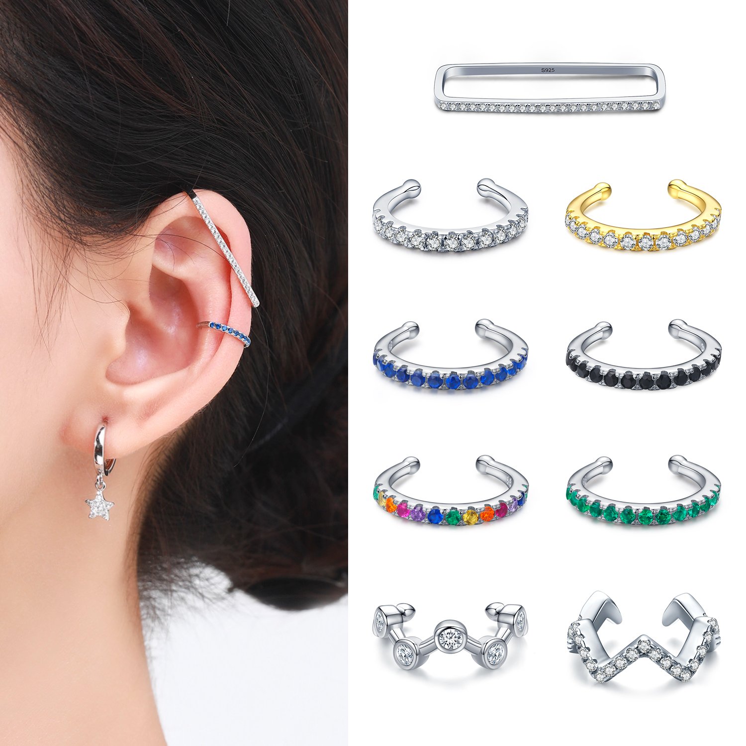 1Piece Rainbow Ear Cuff 925 Sterling Silver Fashion Unique Circle Tiny Clip Earrings For Women Girl Fine Jewelry Accessories