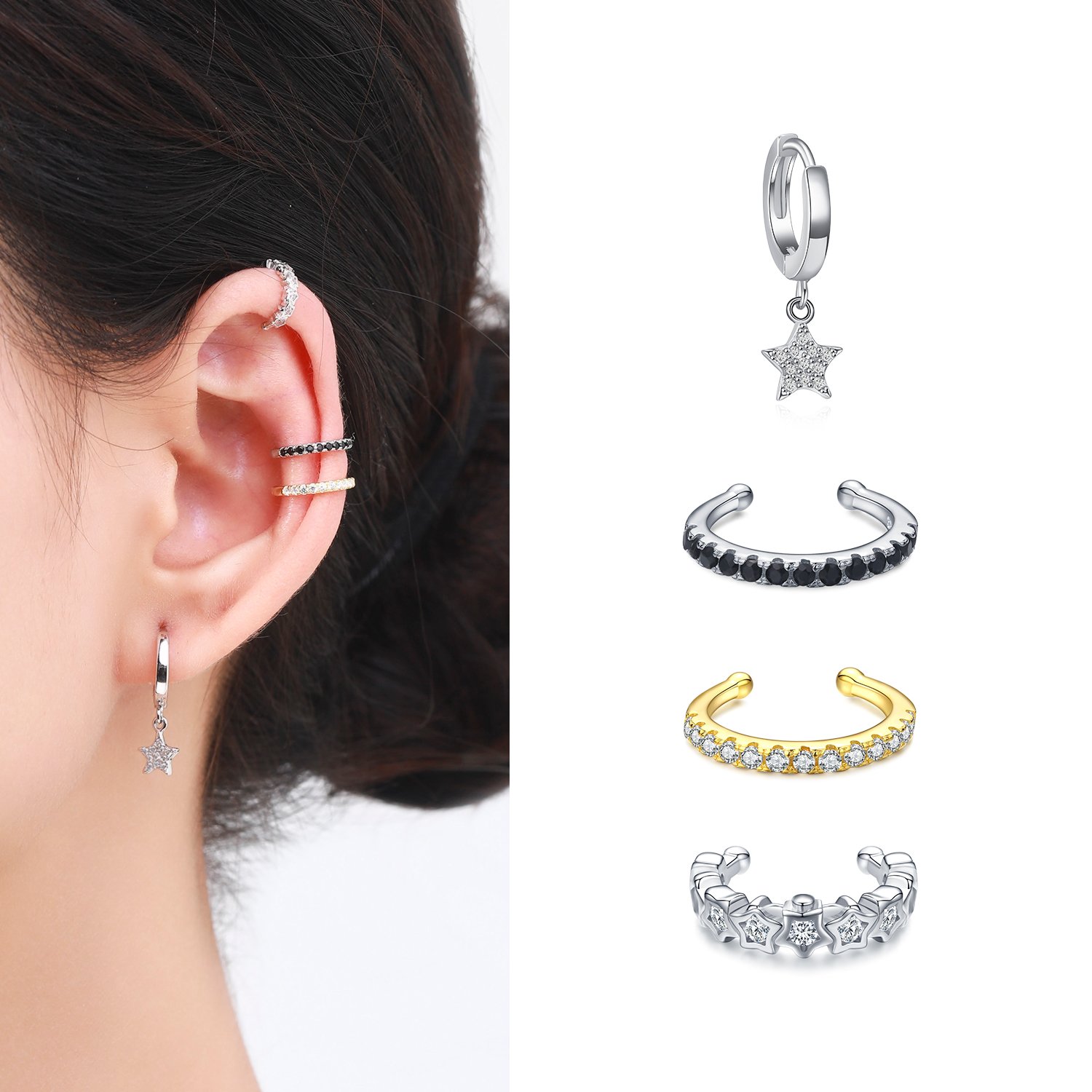 1Piece Rainbow Ear Cuff 925 Sterling Silver Fashion Unique Circle Tiny Clip Earrings For Women Girl Fine Jewelry Accessories