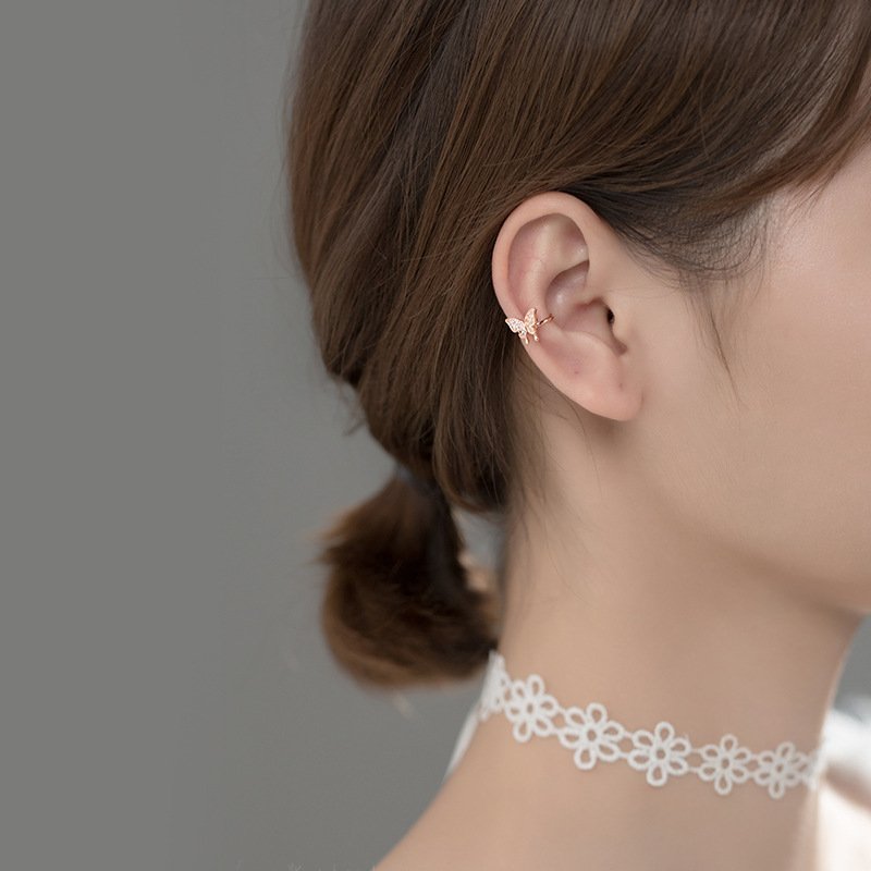 925 Sterling Silver Zircon Butterfly Shape Ear Cuffs Rose Gold Plated Clips on Earrings Fine Jewelry for Women Ladies