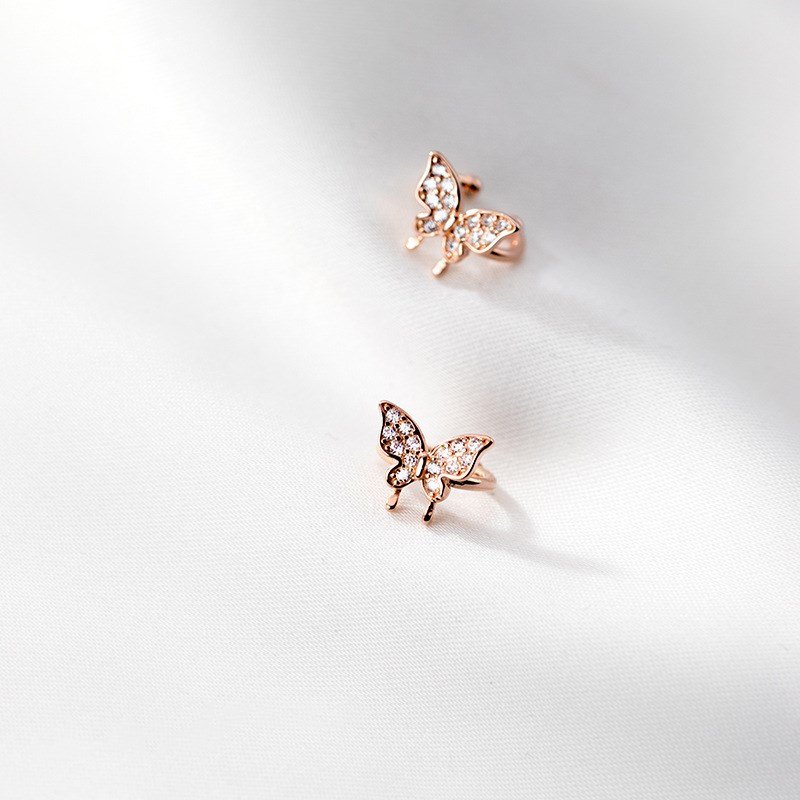 925 Sterling Silver Zircon Butterfly Shape Ear Cuffs Rose Gold Plated Clips on Earrings Fine Jewelry for Women Ladies