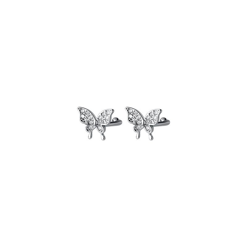 925 Sterling Silver Zircon Butterfly Shape Ear Cuffs Rose Gold Plated Clips on Earrings Fine Jewelry for Women Ladies